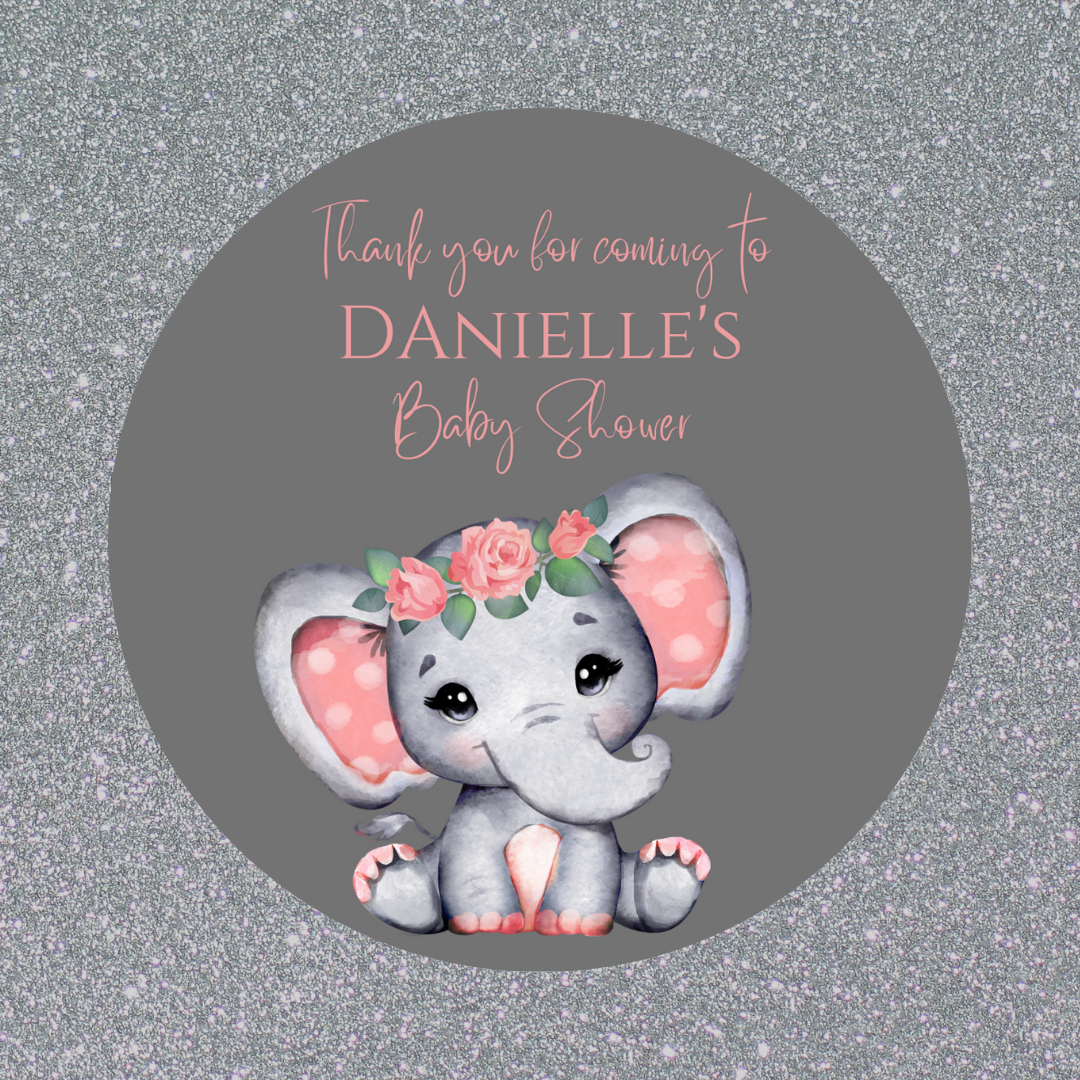 Coral Pink Elephant Baby Shower, 1st Birthday Stickers | Sticker Sheet | Baby Shower, 1st Birthday Party Stickers