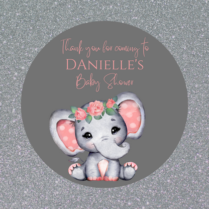 Coral Pink Elephant Baby Shower, 1st Birthday Stickers | Sticker Sheet | Baby Shower, 1st Birthday Party Stickers