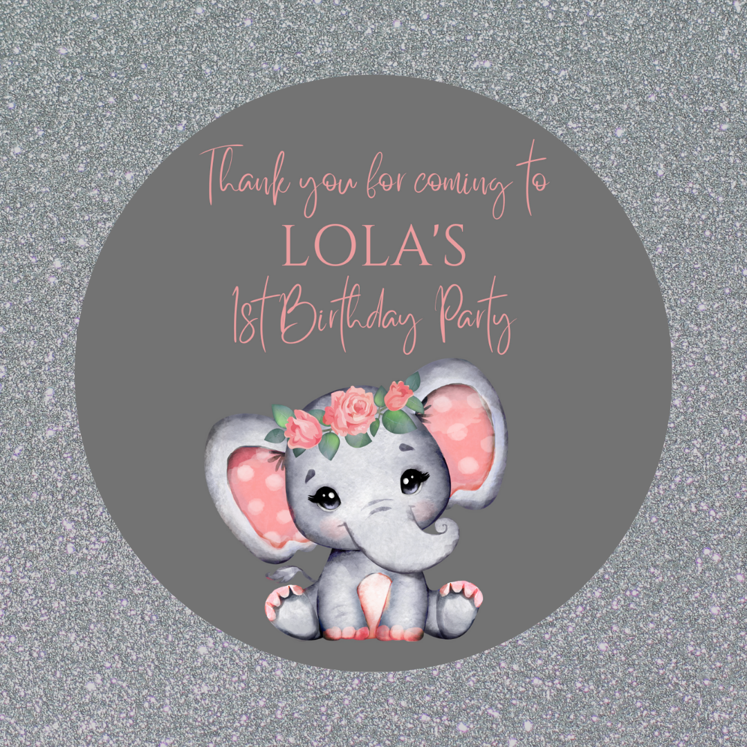 Coral Pink Elephant Baby Shower, 1st Birthday Stickers | Sticker Sheet | Baby Shower, 1st Birthday Party Stickers