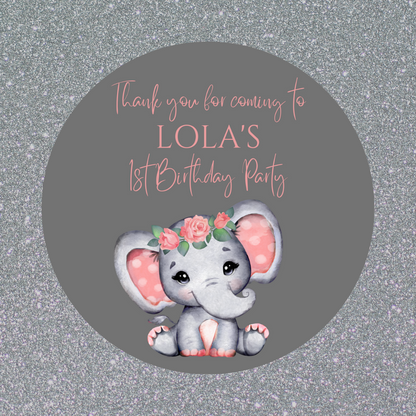 Coral Pink Elephant Baby Shower, 1st Birthday Stickers | Sticker Sheet | Baby Shower, 1st Birthday Party Stickers