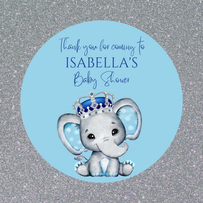 Blue Elephant Crown Baby Shower, 1st Birthday Stickers | Sticker Sheet | Baby Shower, 1st Birthday Party Stickers