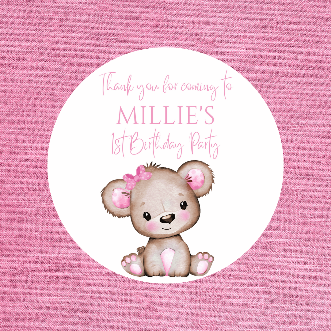 Pink Or White Teddy Bear Baby Shower, 1st Birthday Stickers | Sticker Sheet | Baby Shower, 1st Birthday Party Stickers