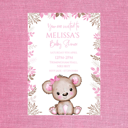 Pink Or White Teddy Bear Baby Shower, Birthday Invitations | A6 Invites | Teddy Bear Theme Invitations | Party Invitations