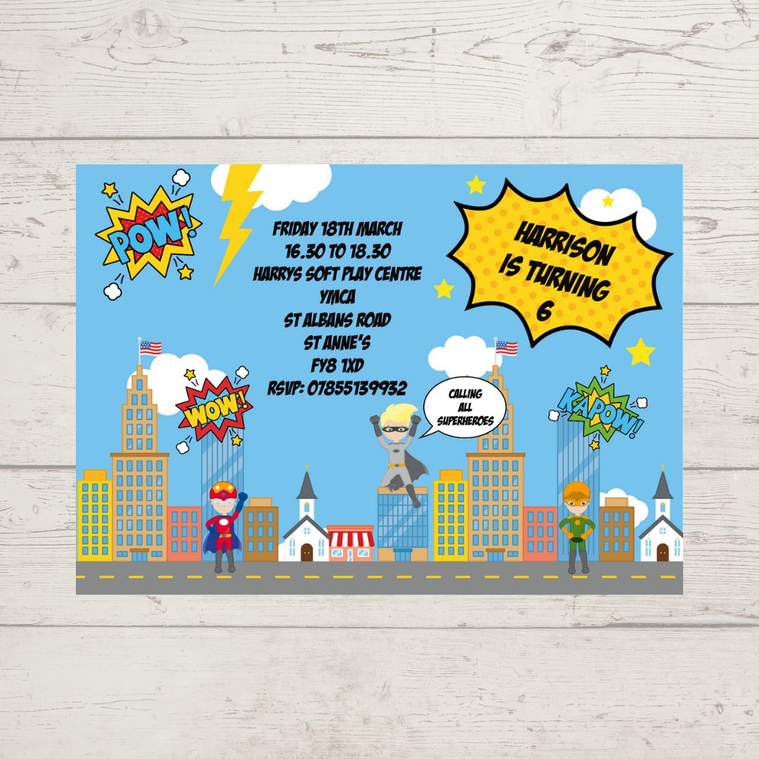 Superhero Invitations | A6 Invites | Party Invitations | Superhero Party