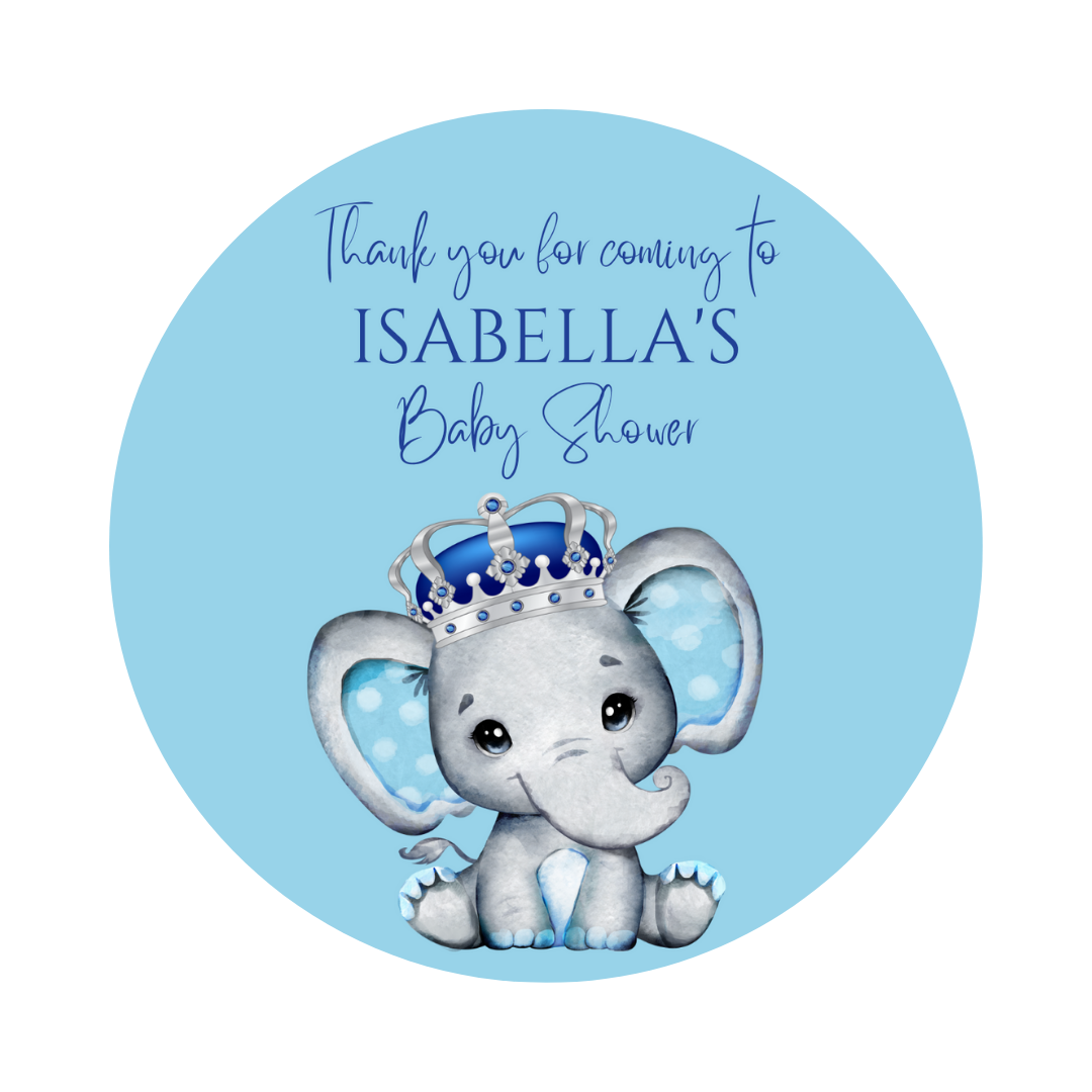 Blue Elephant Crown Baby Shower, 1st Birthday Stickers | Sticker Sheet | Baby Shower, 1st Birthday Party Stickers