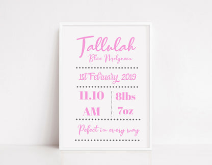 Personalised Baby Print | New Baby Birth Print | New Baby Gift - Dinky Designs