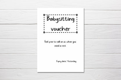 Baby Shower Card | Babysitting Voucher Card | New Baby Card | New-born Baby Card - Dinky Designs