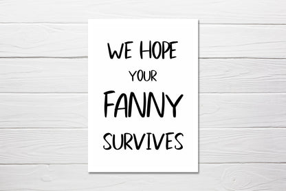 Rude Card | We Hope Your Fanny Survives | Funny Birth Card | New Baby Card | Baby Shower Card - Dinky Designs