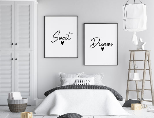 Bedroom Prints | Sweet Dreams | Set Of 2 Prints | Quote Prints - Dinky Designs