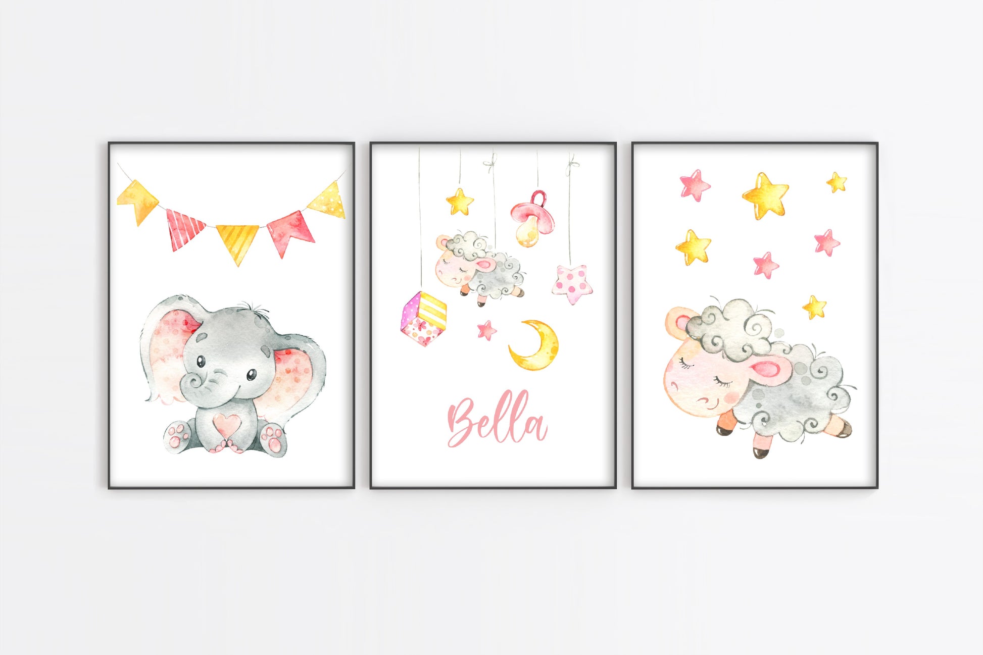 Nursery Prints | Animal Theme | Set of 3 | Children's Bedroom Prints | Girly Prints - Dinky Designs