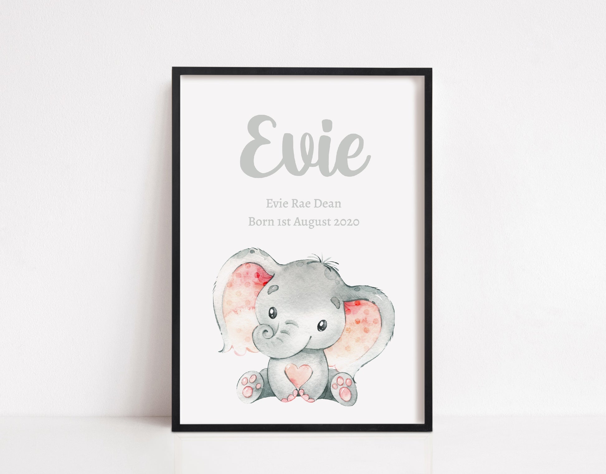 Nursery Print | Personalised Name Elephant Print | Children's Print - Dinky Designs