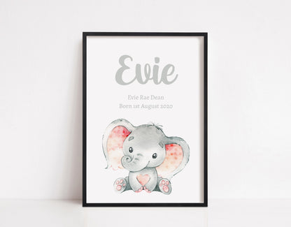 Nursery Print | Personalised Name Elephant Print | Children's Print - Dinky Designs