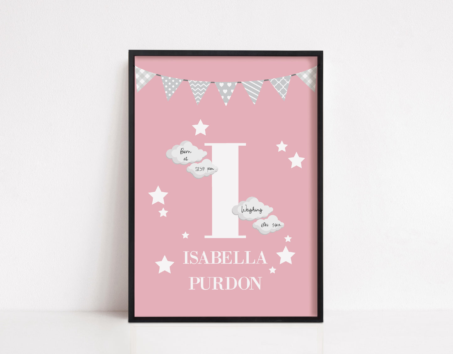 Nursery Print | Personalised Pink Initial/Name | Children's Print | Kids Print | Baby Gift