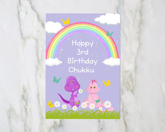 Personalised Birthday Card | Age Card | Dinosaur Rainbow Card | Custom Name Card