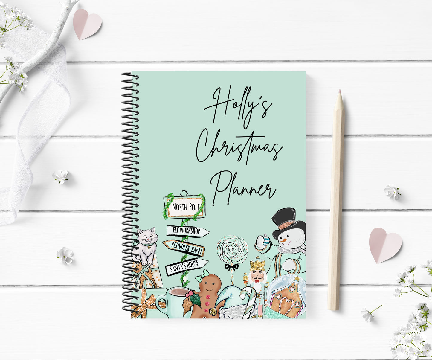 Personalised Christmas Notebook | Mint Green Christmas Notebook Gift | Christmas Notepad