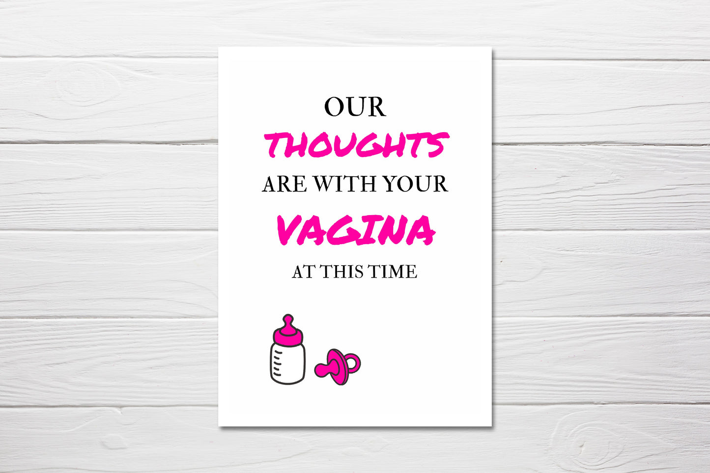New Baby Card | Our Thoughts Are With Your Vagina At This Time | Mummy To Be | Baby Shower | New Mummy | Funny Joke Card