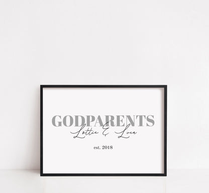 Godparent Print | Godchildren Names | Personalised Godparents| Godparent Gift