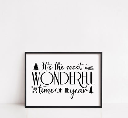 Christmas Print | It's The Most Wonderful Time Of The Year | Christmas Décor | Quote Print