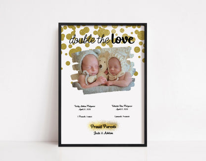 Newborn Print | Double The Love Twins | New Baby Gift | New Baby Print