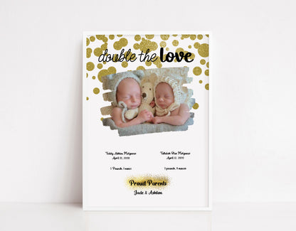 Newborn Print | Double The Love Twins | New Baby Gift | New Baby Print