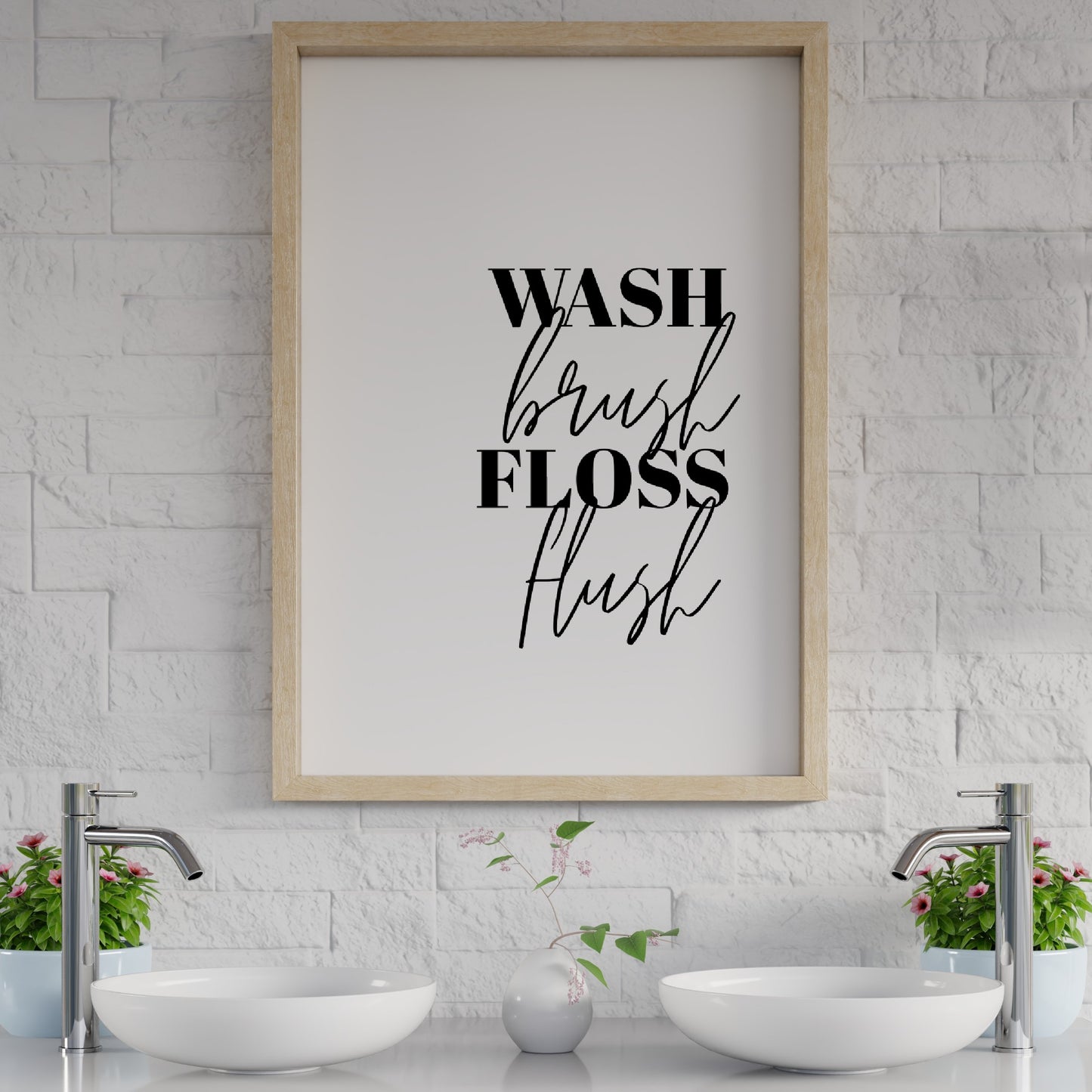 Bathroom Print | Wash, Brush, Floss, Flush | Quote Print