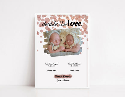 Newborn Print | Double The Love Twins | New Baby Gift | New Baby Print