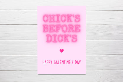 Valentines Card | Chicks Before Dicks | Galentines Day Card