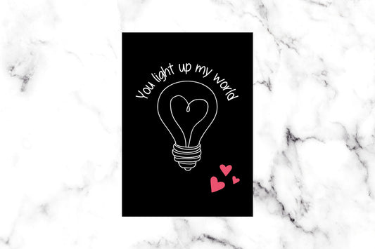 Valentines Card | Anniversary Card | You Light Up My World | Couples Card
