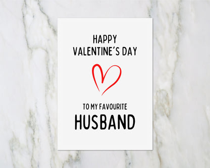 Valentines Card | Happy Valentine's Day To My Favourite Husband | Funny Valentines Card