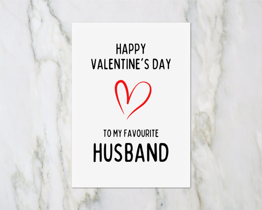 Valentines Card | Happy Valentine's Day To My Favourite Husband | Funny Valentines Card