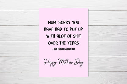 Mothers Day Card | Enough About Dad | Funny Mum Card | Joke Mum Card