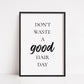 Salon Print | Don't Waste A Good Hair Day | Hairdressing Quote | Hair Print