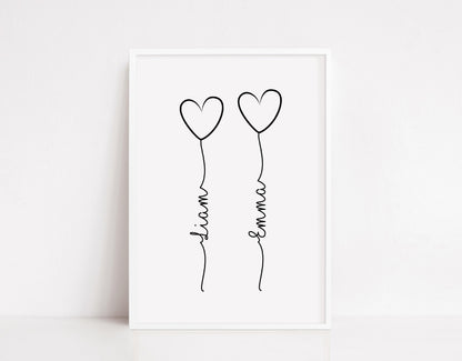 Couples Print | Personalised Balloons Print | Anniversary Print | Valentines Day Print