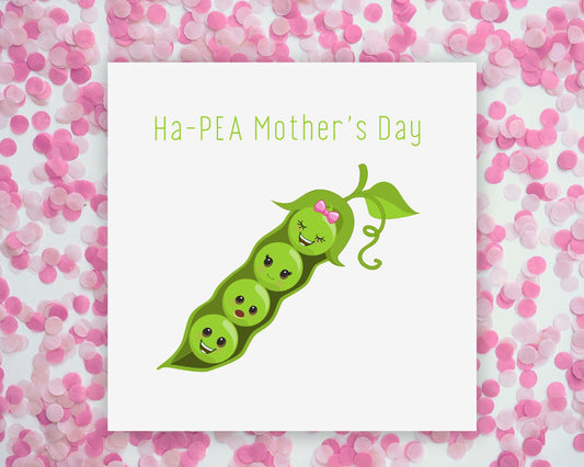 Mothers Day Card | Ha-pea Mother's Day Family Card | Cute Card (Design 1)