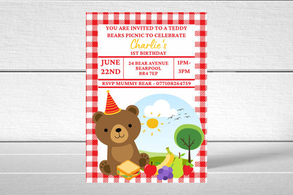 Red Teddy Bear Picnic Invitations | A6 Invites | Teddy Bear Theme Invitations | Party Invitations