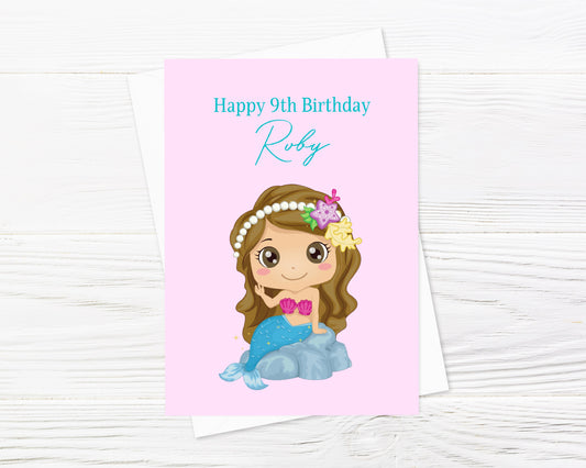 Birthday Card | Children's Mermaid Card (Design 2) | Personalised Card