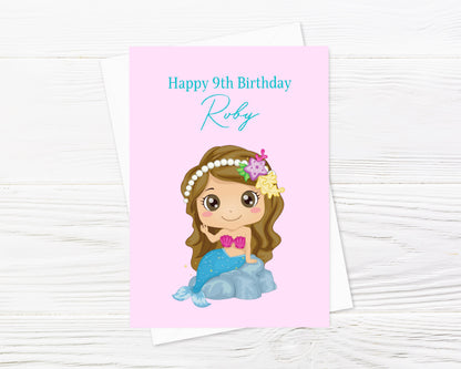 Birthday Card | Children's Mermaid Card (Design 2) | Personalised Card