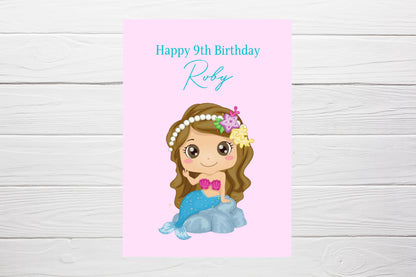 Birthday Card | Children's Mermaid Card (Design 2) | Personalised Card