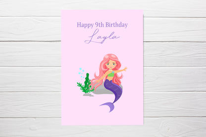Birthday Card | Children's Mermaid Card (Design 3) | Personalised Card