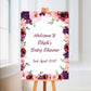 Personalised Floral Pink & Purple Welcome Board Sign | Birthday Board | Christening Board | Baby Shower Board | Party Sign | A4, A3, A2