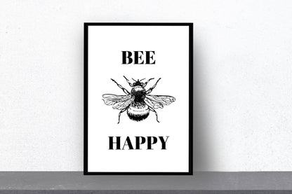 Quote Print | Bee Happy | Positive Print | Motivational Print