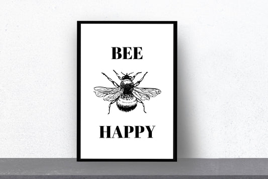 Quote Print | Bee Happy | Positive Print | Motivational Print