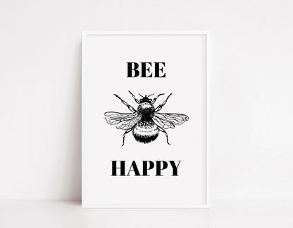 Quote Print | Bee Happy | Positive Print | Motivational Print