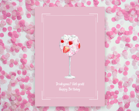 Birthday Card | Happy Birthday Gin Card | Cute Pink Card