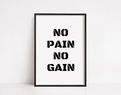 Quote Print | No Pain No Gain | Gym Print | Fitness Print - Dinky Designs