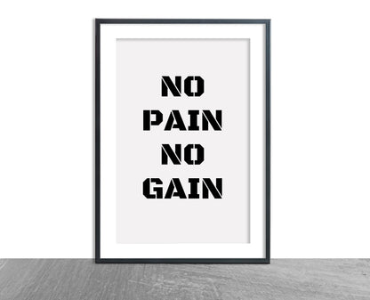 Quote Print | No Pain No Gain | Gym Print | Fitness Print - Dinky Designs