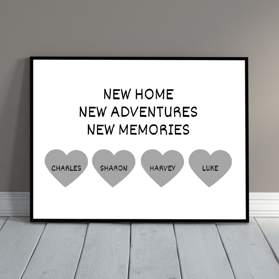 Family Print | New Home, New Adventures, New Memories | Personalised Print