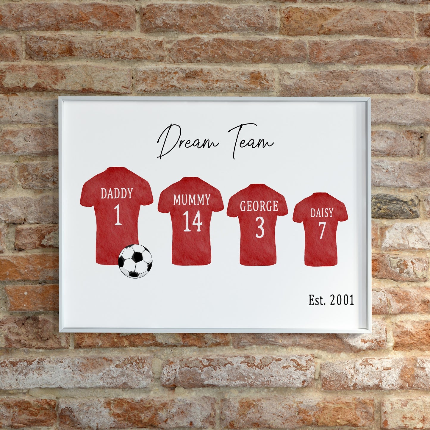 Personalised Daddy Son Print | Football Tshirt | Teammates Print (Design 3 Landscape) | Daddy Gift | Father's Day Print
