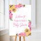 Personalised Floral Pink Yellow Sunflower & Roses Welcome Board Sign | Birthday Board | Christening Board | Baby Shower Board | Party Sign | A4, A3, A2