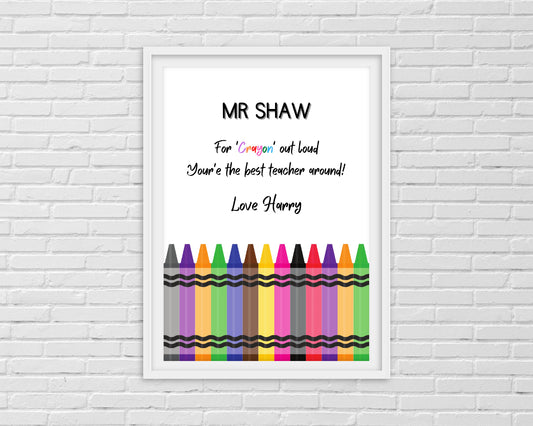 Personalised Teacher Print | Crayon Print | Best Teacher Ever | Teacher Gift